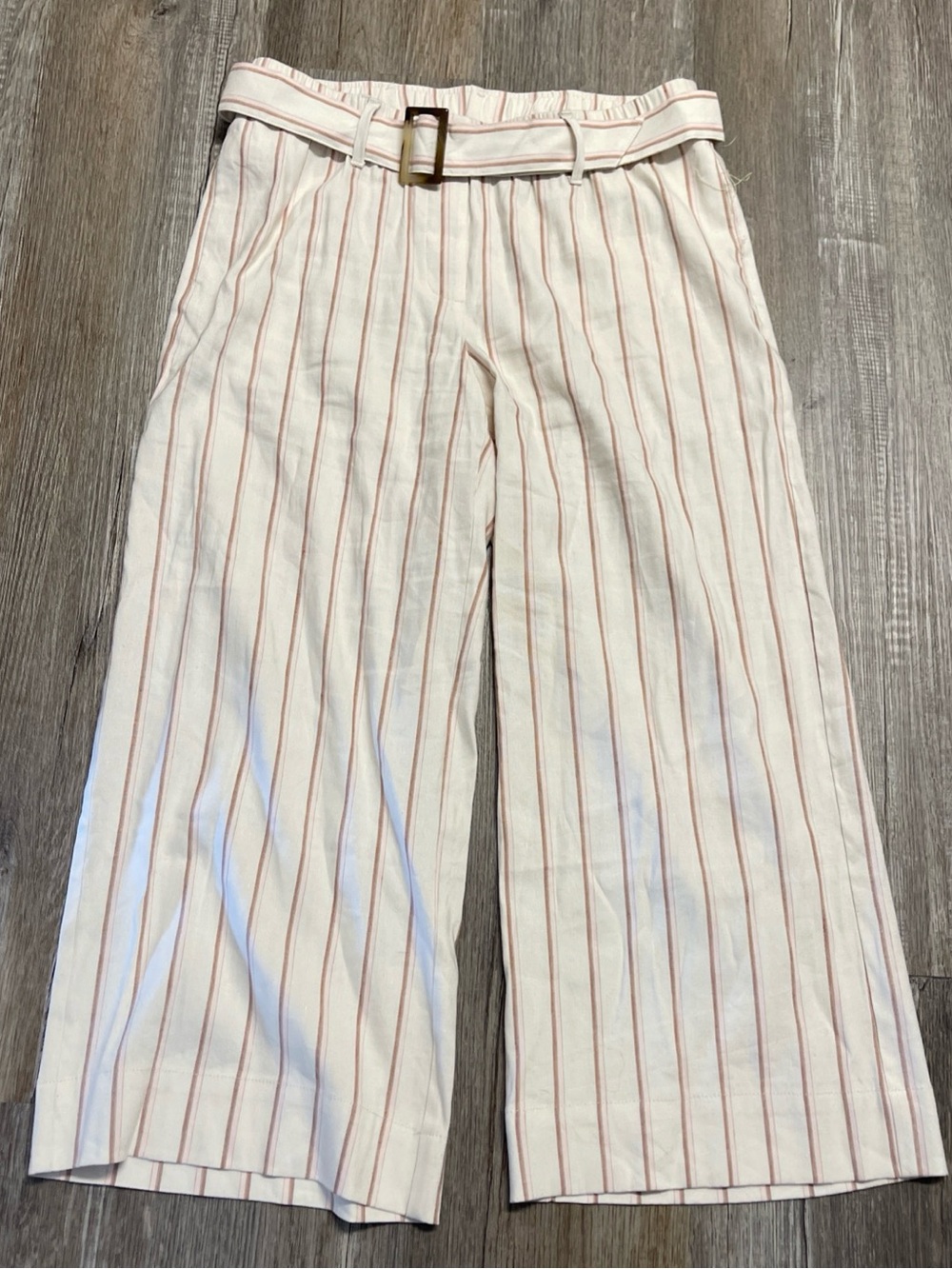Women’s J. Jill Striped linen Wide-Leg cropped Pants with Belt size small S
